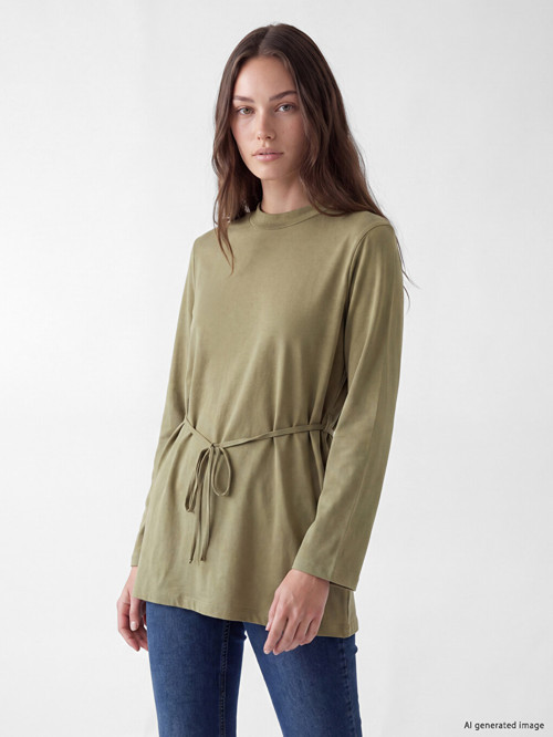 LCW Modest Haki Bisiklet Yaka Kadın Sweatshirt Tunik