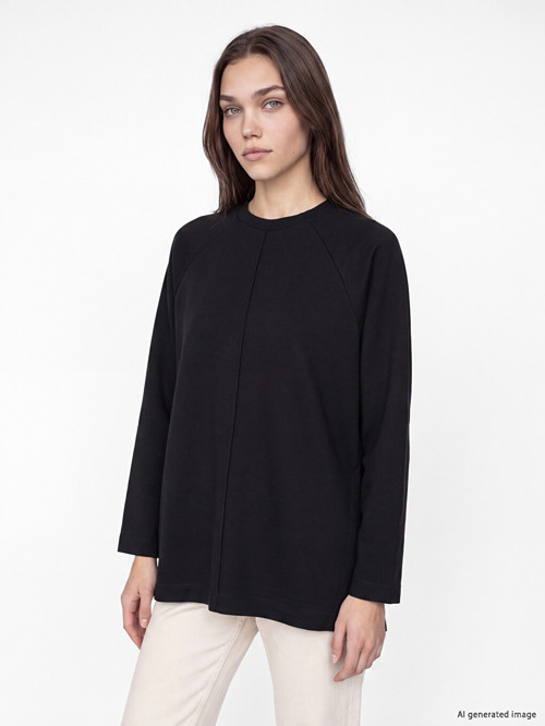 LCW Modest Siyah Soft Touch Oversize Kadın Sweatshirt Tunik