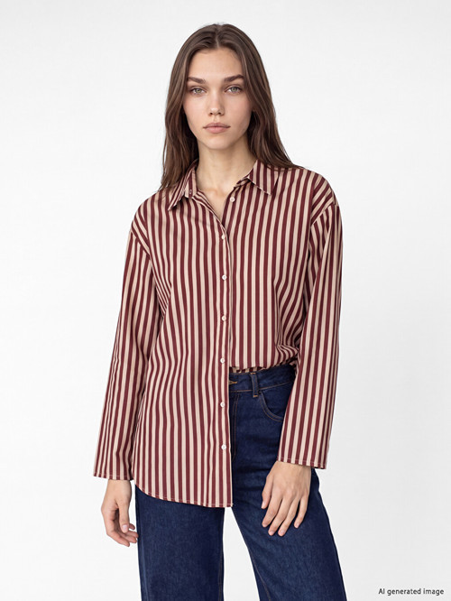 LCW Modest Bordo Çizgili Kadın Gömlek Tunik