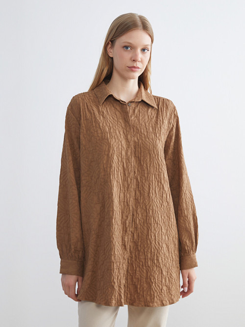 LCWAIKIKI Classic Kahverengi Dokulu Kadın Gömlek Tunik