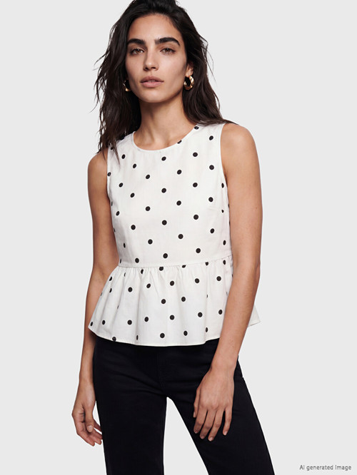 LCW Vision Siyah Bisiklet Yaka Puantiyeli Peplum Bluz