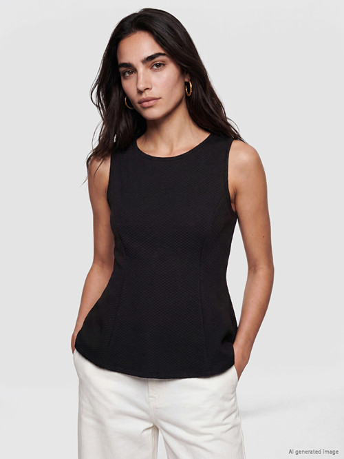 LCW Vision Siyah Bisiklet Yaka Peplum Bluz