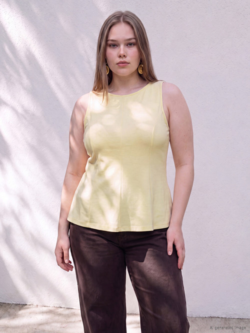 LCWAIKIKI Curve Sarı Büyük Beden Fırfırlı Peplum Bluz