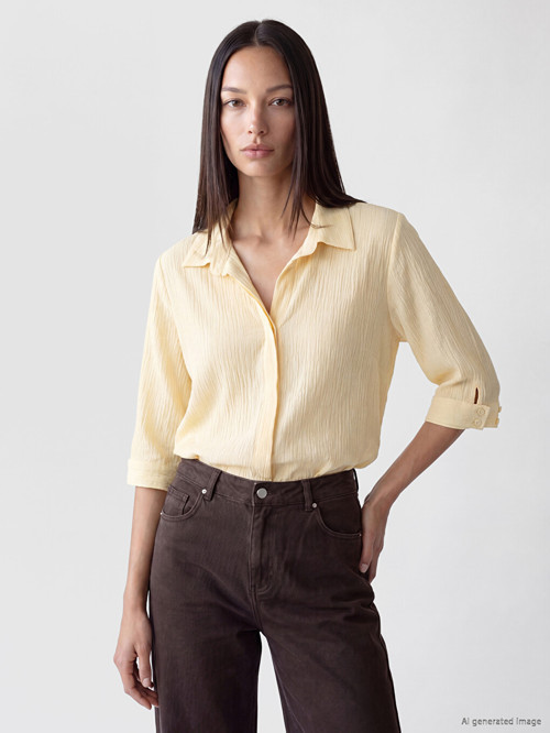 LCW EVERYDAY Sarı Gömlek Yaka Dokulu Oversize Bluz