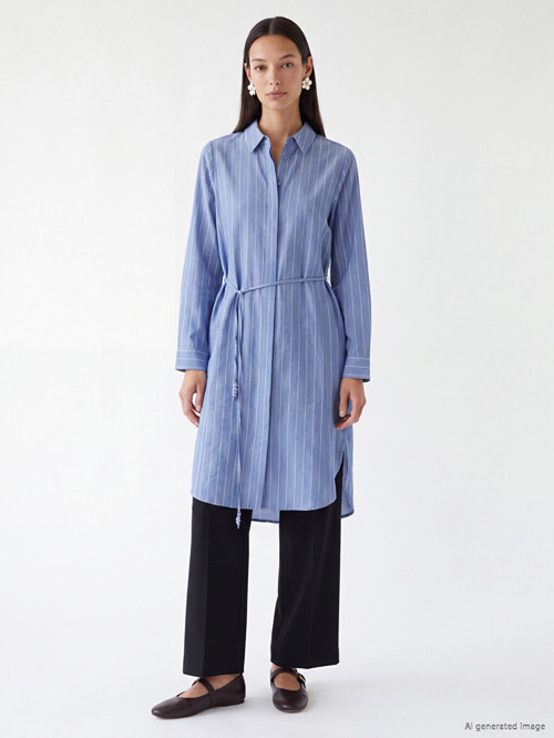 LCW EVERYDAY İndigo Çizgili Oversize Kadın Gömlek Tunik