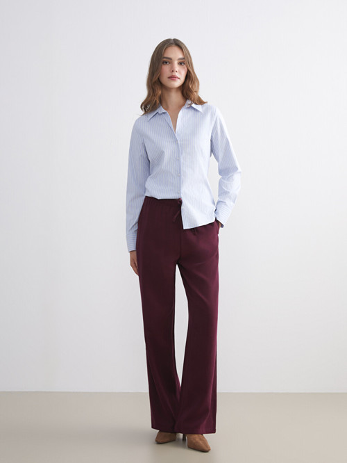 LCW Modest Bordo Beli Lastikli Geniş Paça Kadın Pantolon
