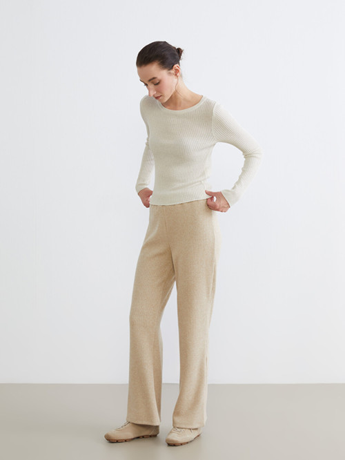 LCW Comfort Bej Beli Lastikli Kadın Pantolon