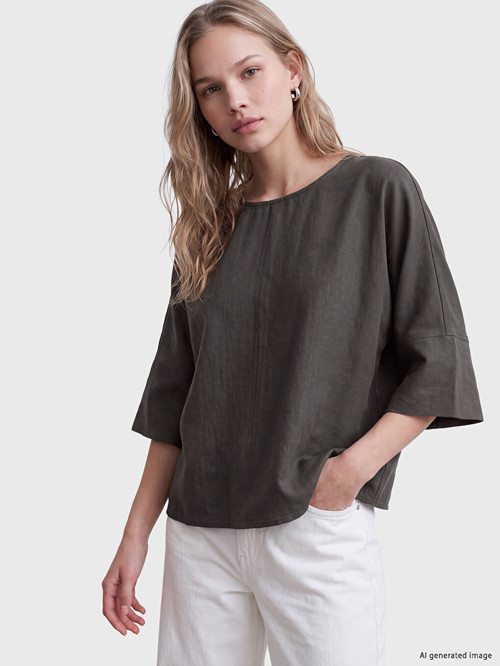 LCW Vision Antrasit Bisiklet Yaka Oversize Bluz