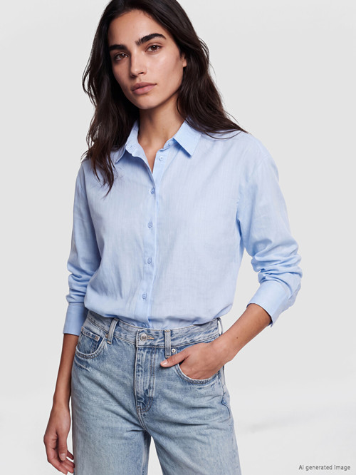 LCW Vision Mavi Oversize Poplin Kadın Gömlek