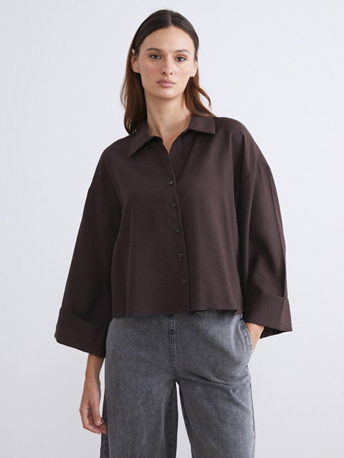 LCW Vision Kahverengi Oversize Modal Karışımlı Kadın Gömlek