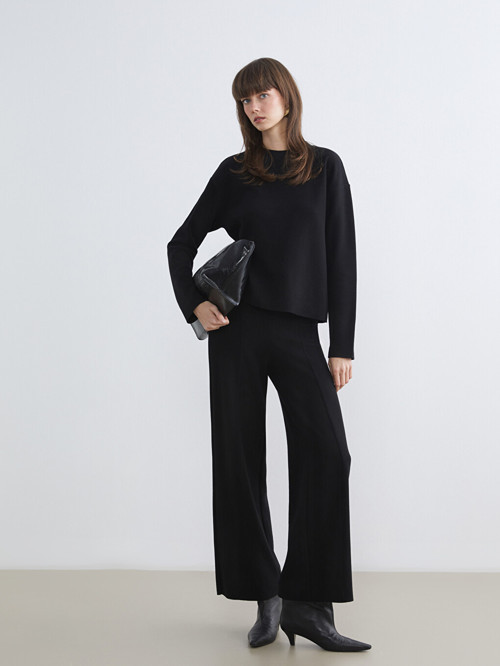 LCW Vision Siyah Beli Lastikli Geniş Paça Kadın Pantolon