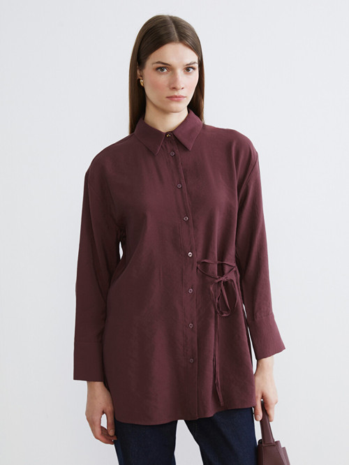 LCW Modest Bordo Bağlama Detaylı Modal Karışımlı Kadın Gömlek Tunik