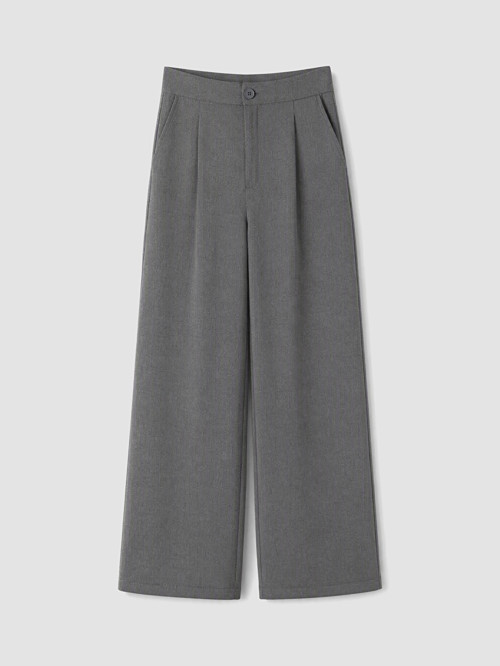 LCW Modest Gri Loose Fit Kadın Pileli Kumaş Pantolon