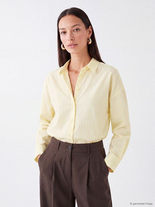 LC WAIKIKI Sarı Çizgili Poplin Kadın Gömlek