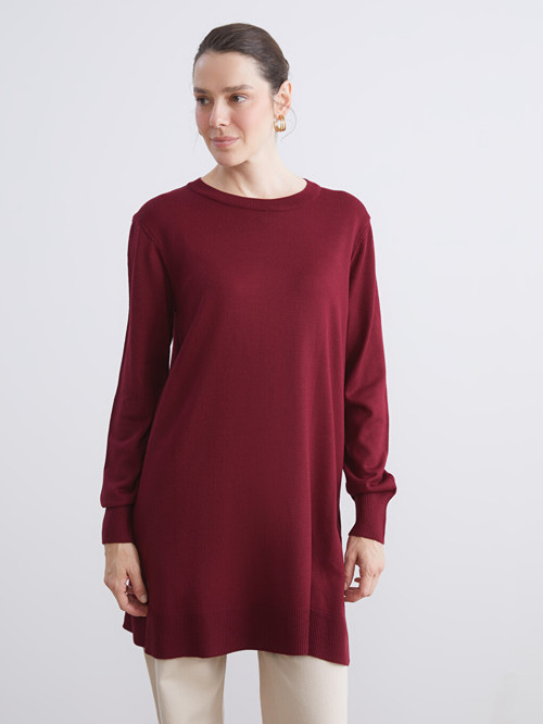 LCW ECO Bordo Bisiklet Yaka Kadın Triko Tunik