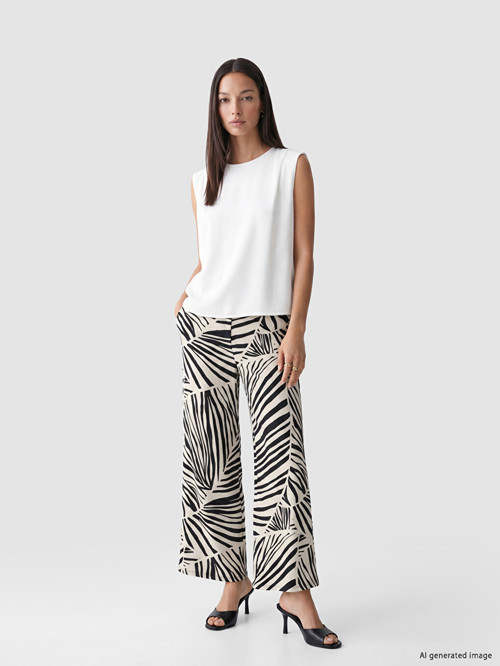 LCW EVERYDAY Gri Beli Lastikli Zebra Desenli Kadın Pantolon