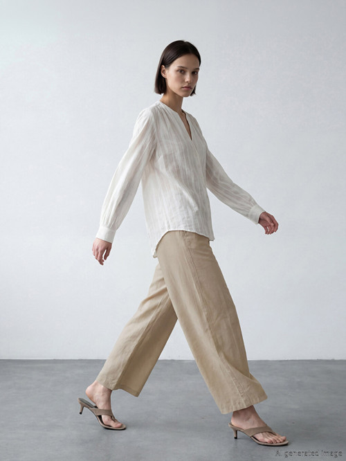 LCW Comfort Bej Beli Lastikli Kadın Pantolon
