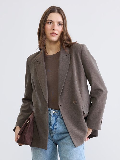 LCW STUDIO Kahverengi Kruvaze Yaka Kadın Blazer Ceket