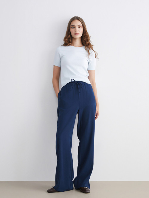 LCW Modest Lacivert Beli Lastikli Geniş Paça Kadın Pantolon
