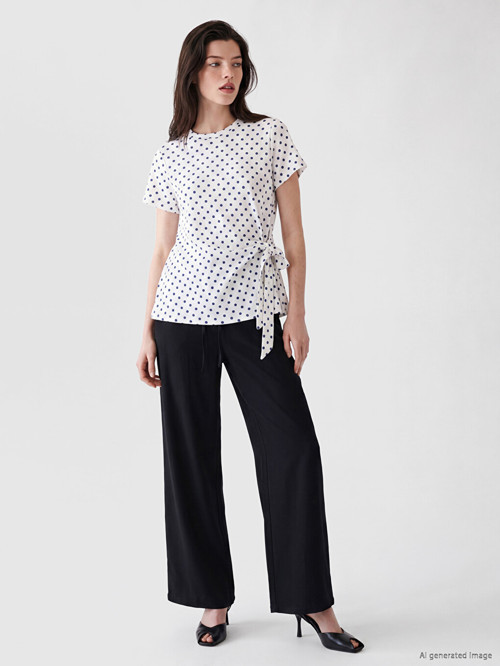 LCW Comfort Siyah Beli Lastikli Geniş Paça Kadın Pantolon
