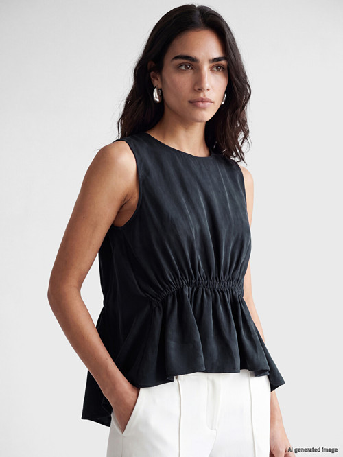 LCW Vision Siyah Bisiklet Yaka Peplum Bluz