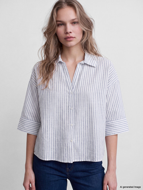 LCW Vision Mavi Çizgili Oversize Kadın Gömlek
