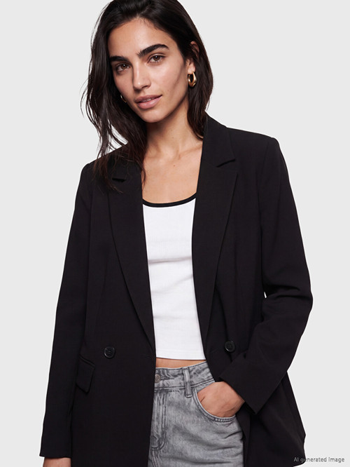 LCW Vision Siyah Kruvaze Yaka Kadın Blazer Ceket