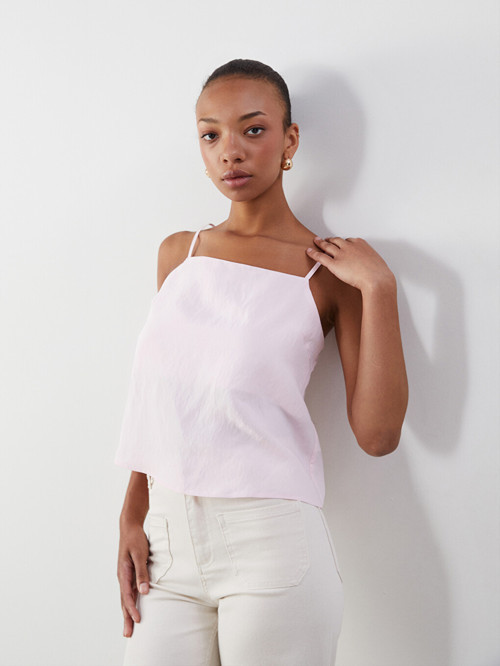 LCW Vision Pembe Kare Yaka İp Askılı Modal Karışımlı Crop Bluz