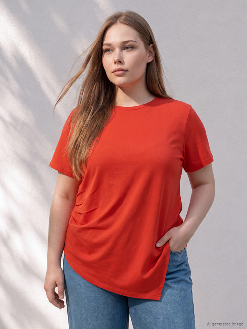 LCWAIKIKI Curve Kırmızı Büyük Beden Büzgülü Bluz