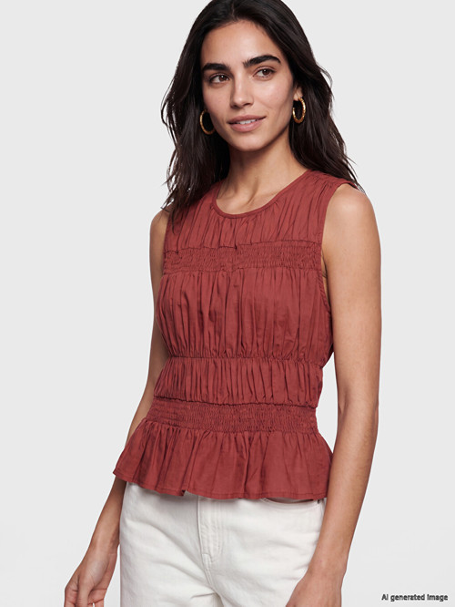 LCW Vision Bordo Bisiklet Yaka Büzgülü Peplum Bluz