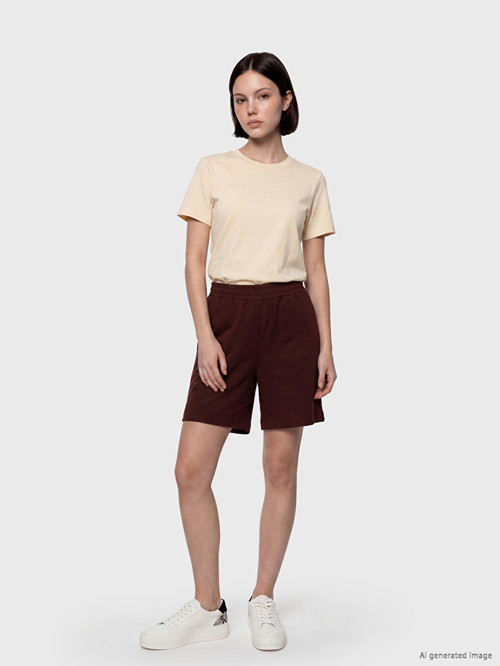LCWAIKIKI Petite Bordo Beli Lastikli Soft Touch Kadın Şort