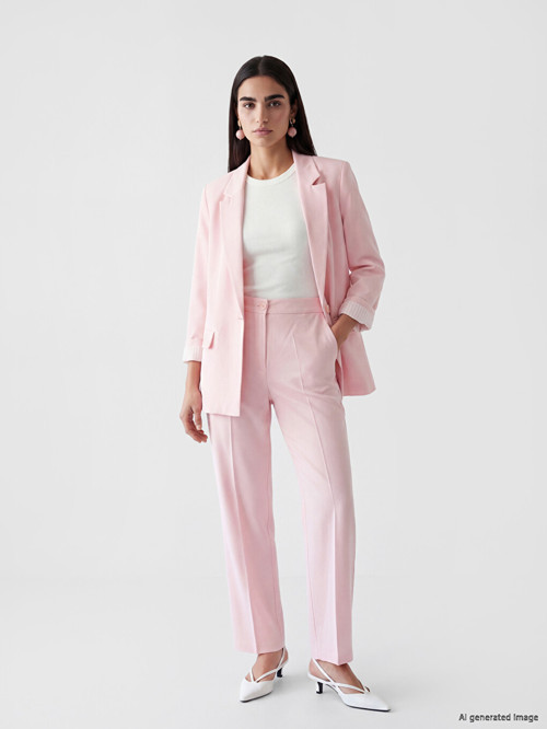 LCW Vision Pembe Regular Fit Keten Karışımlı Kadın Pantolon
