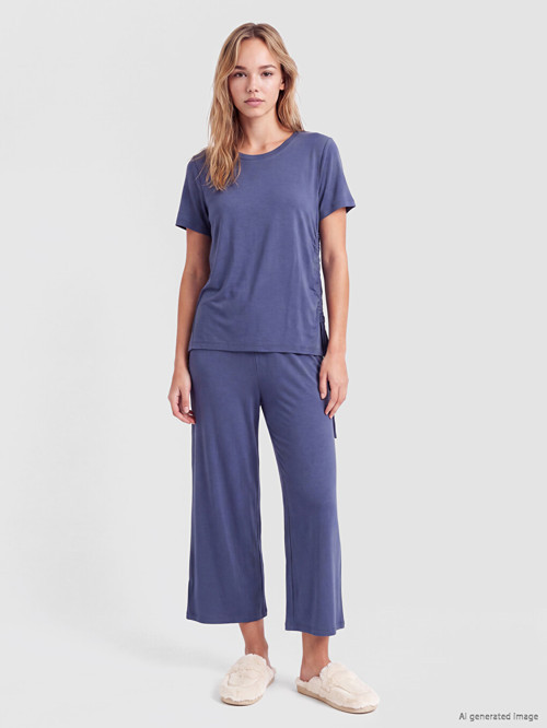 LCW DREAM Mor Bisiklet Yaka Kadın Kaprili Pijama Takımı