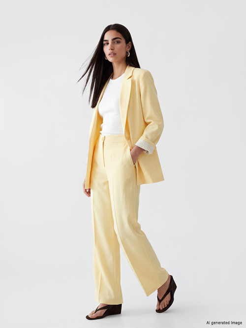 LCW Vision Sarı Regular Fit Keten Karışımlı Kadın Pantolon