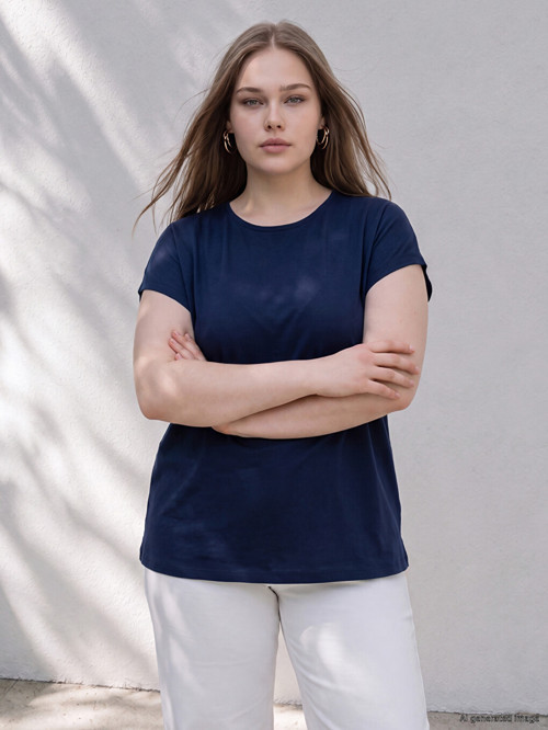 LCWAIKIKI Curve Lacivert Büyük Beden Oversize Bluz