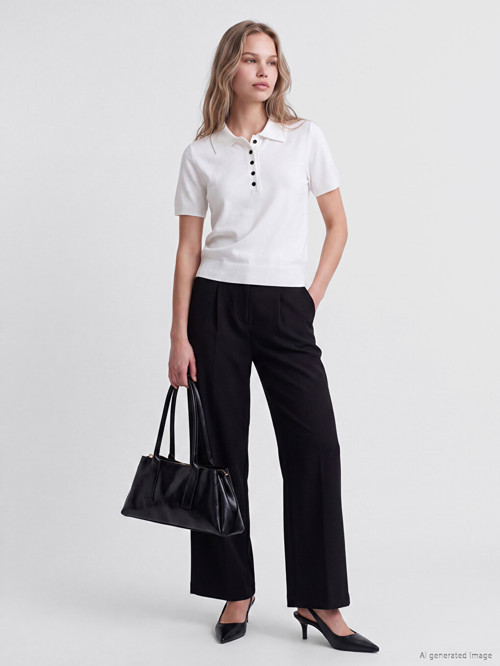LCW Vision Siyah Loose Fit Kadın Pileli Kumaş Pantolon