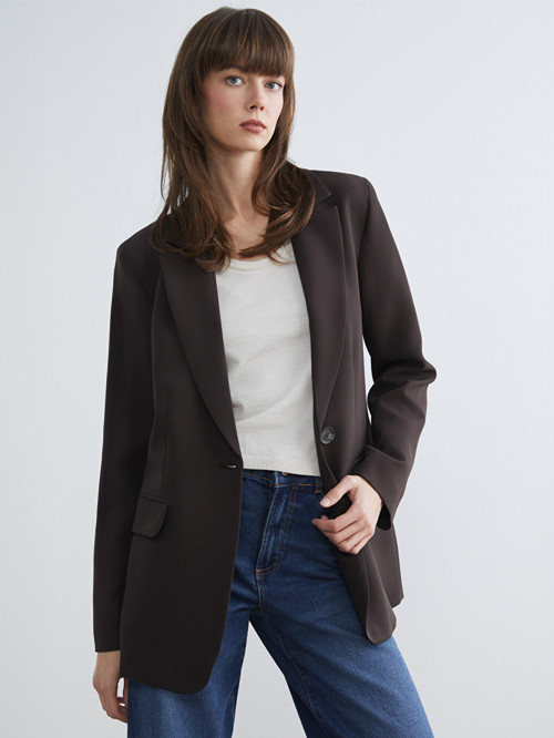 LCW Vision Kahverengi Krep Kadın Blazer Ceket