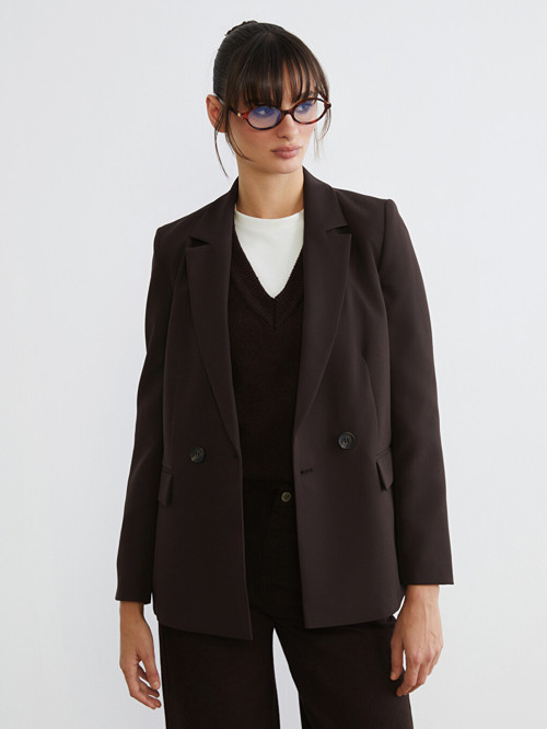 LCW Vision Kahverengi Krep Kadın Blazer Ceket