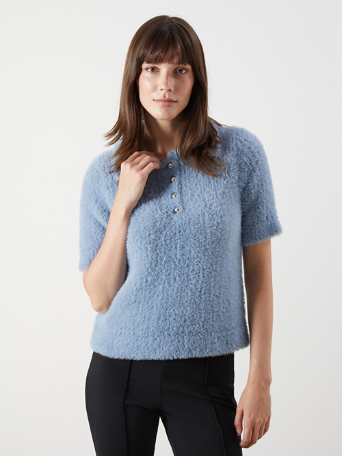 LCW Comfort Mavi Polo Yaka Kadın Triko Kazak