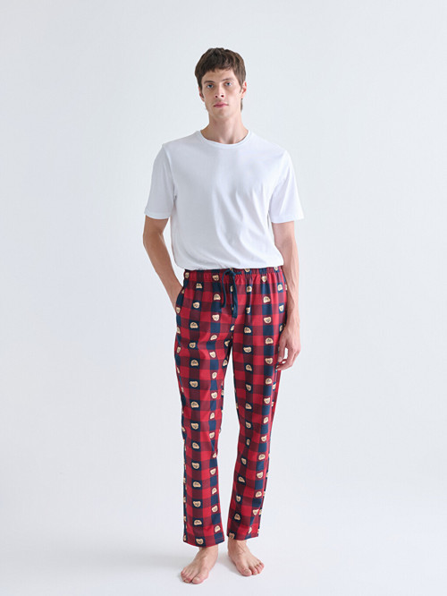 LC WAIKIKI Kırmızı Standart Kalıp Ayı Teddy Baskılı Erkek Pijama Alt
