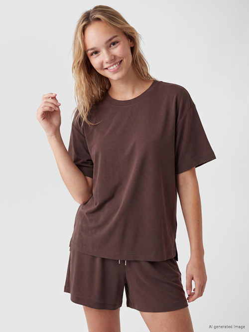 LCW DREAM Kahverengi Modal Karışımlı Kadın Şortlu Pijama Takımı