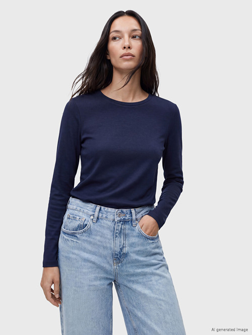 LCW EVERYDAY Lacivert Bisiklet Yaka Soft Touch Kadın Tişört