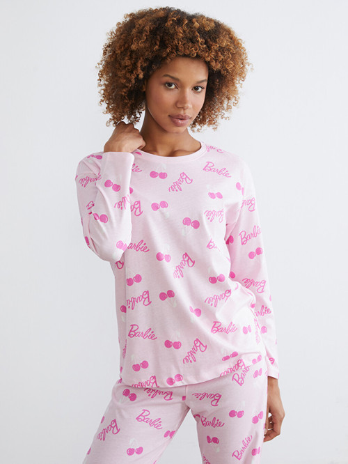 LCW Young Pembe Bisiklet Yaka Barbie Baskılı Kadın Pijama Takımı