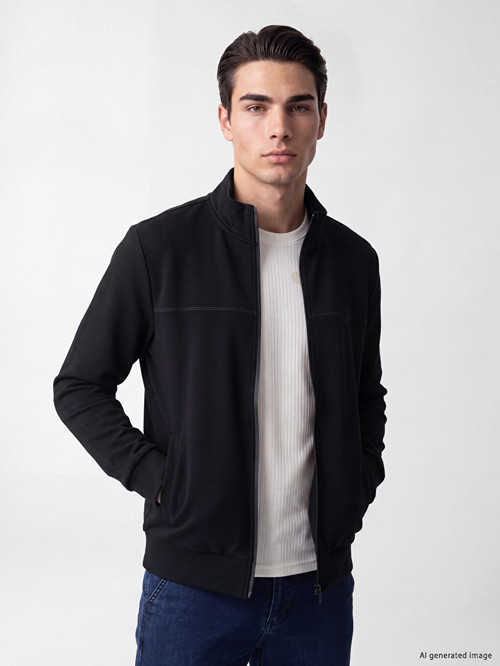 LCWAIKIKI Classic Siyah Dik Yaka Erkek Fermuarlı Sweatshirt