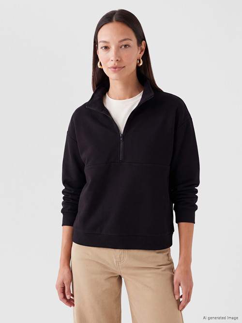 LCW ECO Siyah Dik Yaka Soft Touch Kadın Sweatshirt