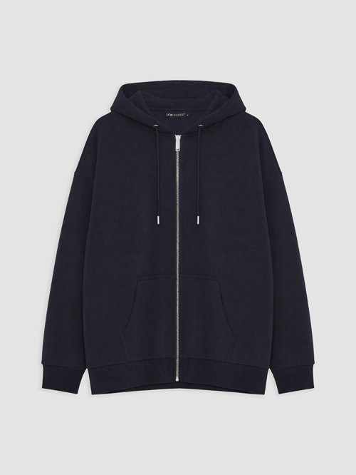 LCW Modest Lacivert Kapüşonlu Oversize Kadın Kalın Fermuarlı Sweatshirt