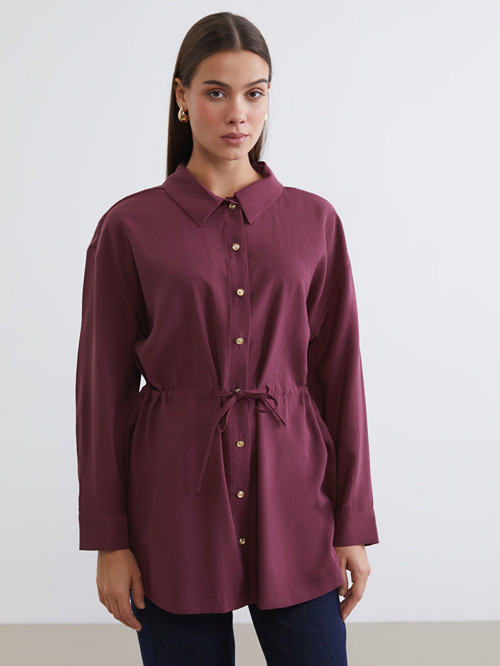 LCW Modest Bordo Büzgülü Kadın Gömlek Tunik