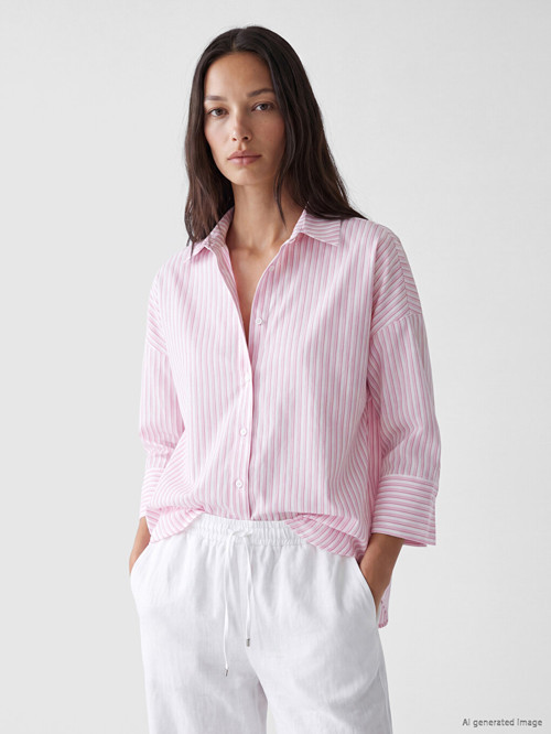 LCW EVERYDAY Pembe Çizgili Oversize Poplin Kadın Gömlek