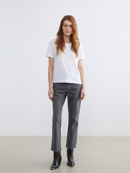 LCW Jeans Gri Crop Flare Kadın Jean Pantolon