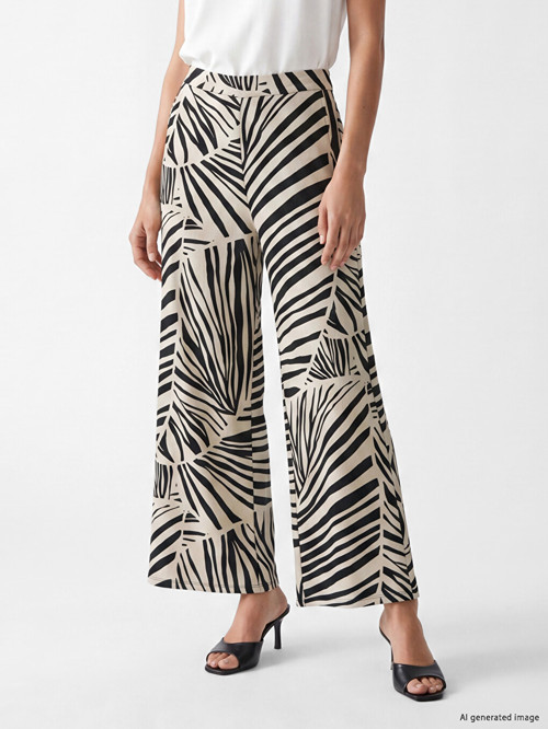 LCW EVERYDAY Gri Beli Lastikli Zebra Desenli Kadın Pantolon